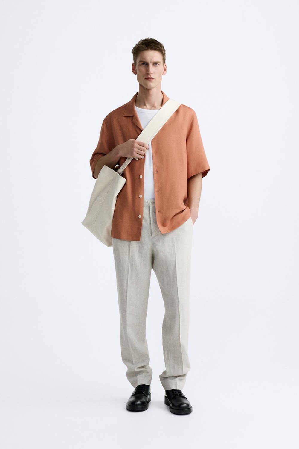 

Рубашка из льна и вискозы ZARA, кирпич