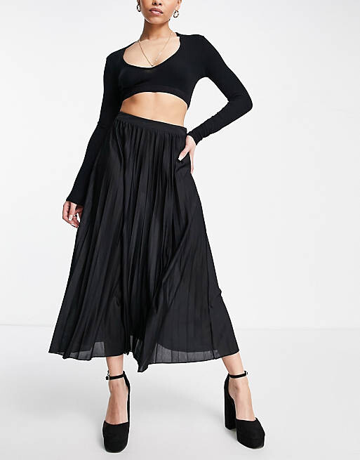 

Черная плиссированная юбка миди ASOS DESIGN