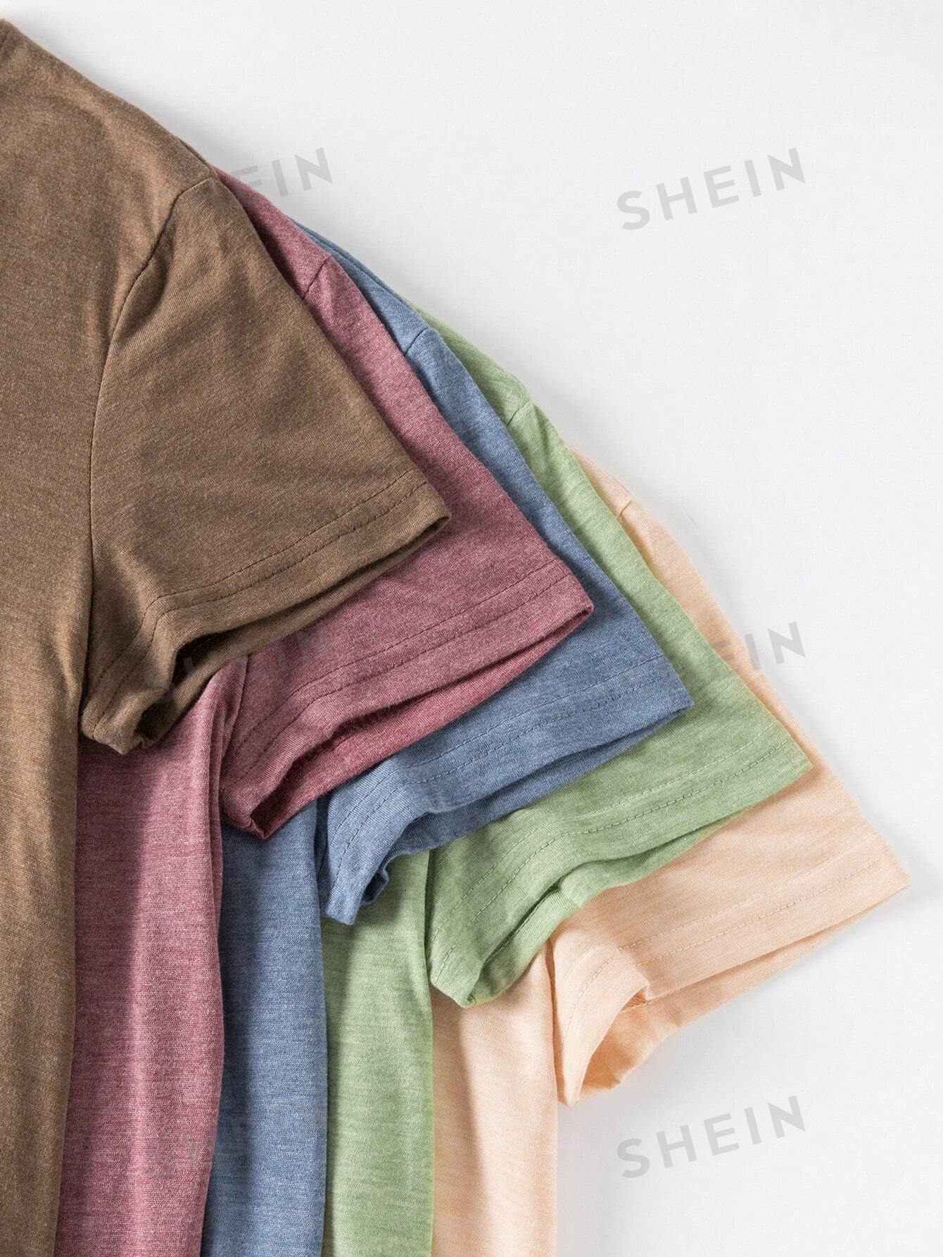 цена SHEIN LUNE однотонная женская футболка с круглым вырезом и короткими рукавами, многоцветный
