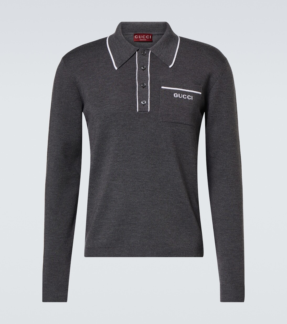 

Футболка-поло из шерсти с логотипом Gucci, цвет grey melange/white