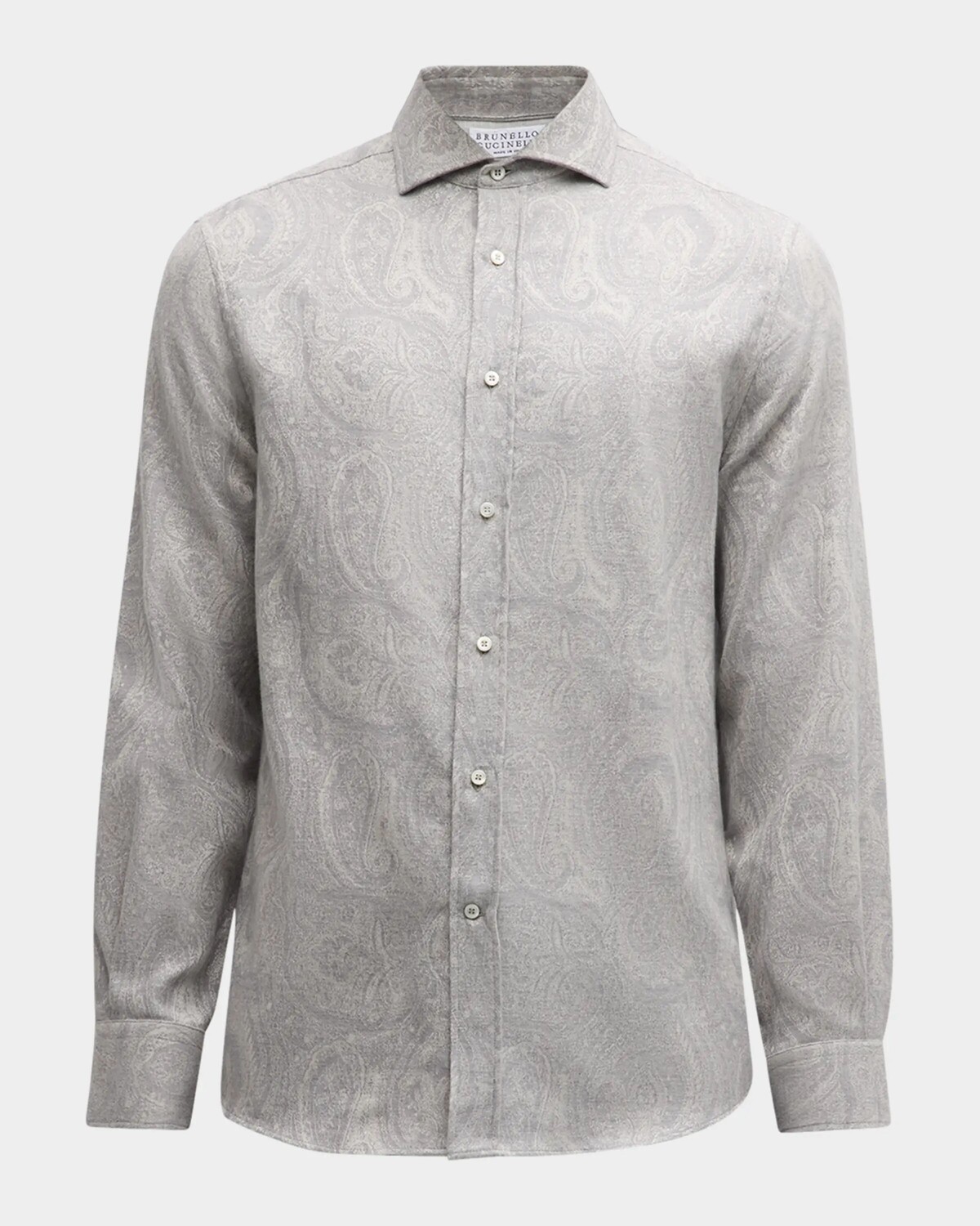 

Мужская фланелевая спортивная рубашка в тон с пейсли Brunello Cucinelli, цвет Pearl Grey