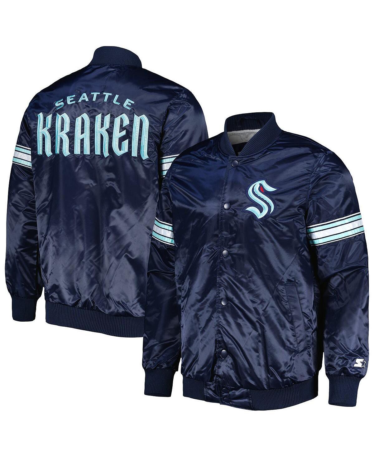 Мужская атласная университетская куртка с длинными кнопками Deep Sea Seattle Kraken Pick and Roll Starter