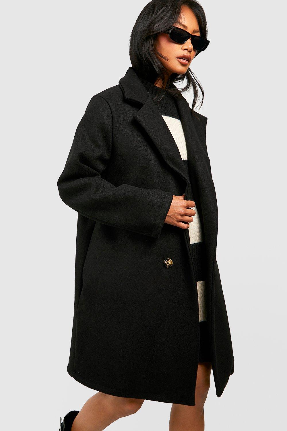 Двубортное пальто оверсайз из шерсти Boohoo, черный