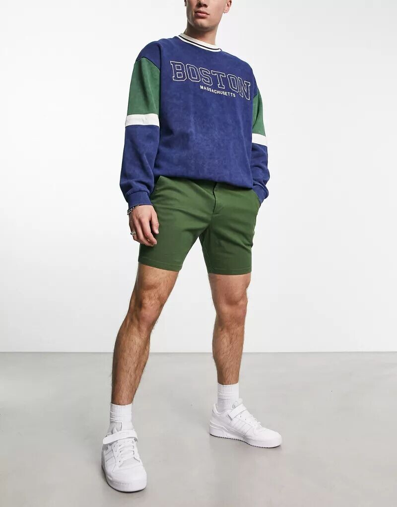 

Узкие шорты средней длины цвета хаки ASOS