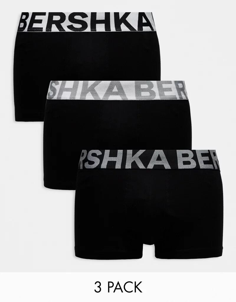 

Набор из трех черных боксеров узкого кроя Bershka с контрастным поясом
