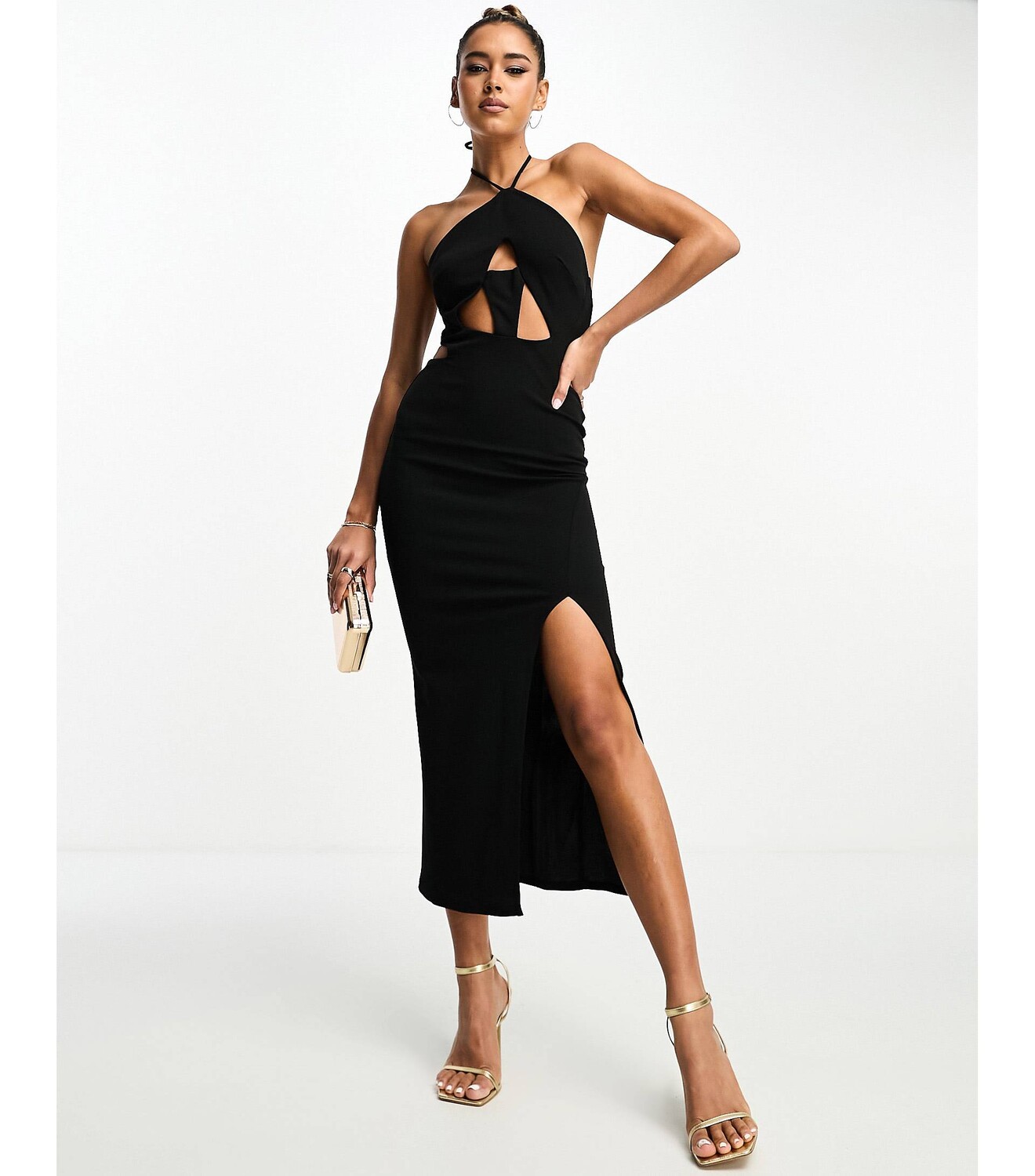 

Черное платье миди с вырезом на шее ASOS DESIGN, Черный
