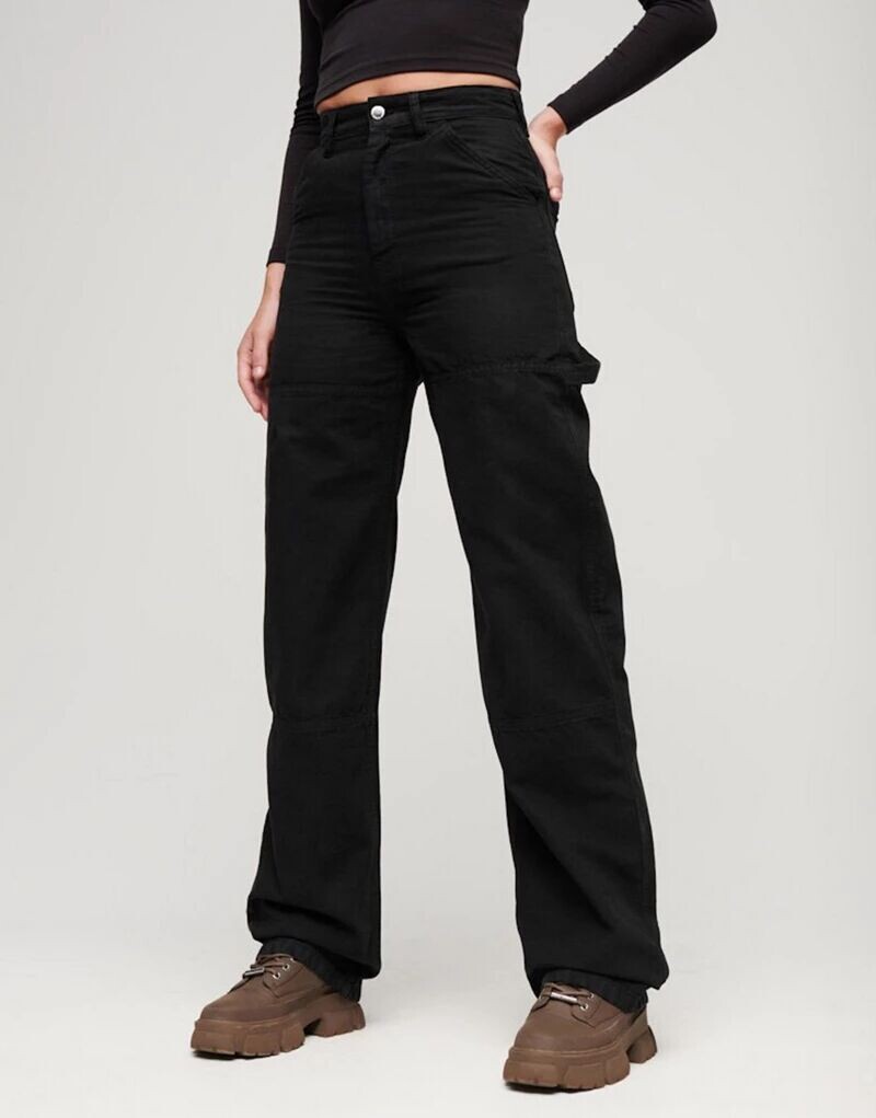 

Черные широкие брюки плотника Superdry