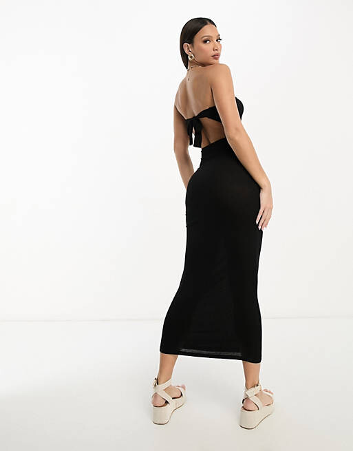 

Черное пляжное платье макси в рубчик ASOS DESIGN Tall