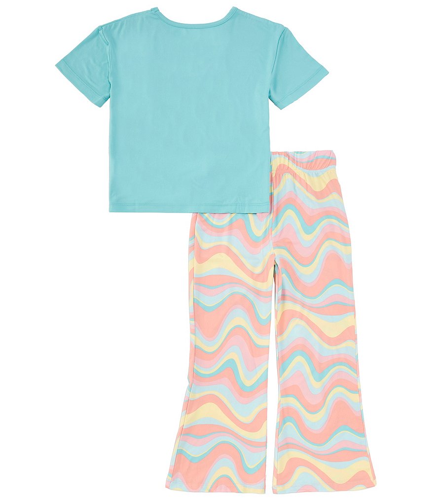Komar Kids Пижамный топ Just Be Kind с короткими рукавами для маленьких/больших девочек 4–16 лет и пижамный комплект с широкими штанинами в волнистую полоску, синий
