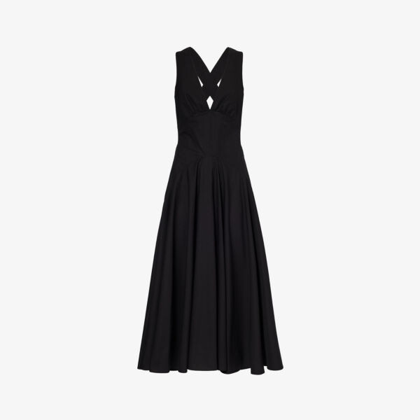 

Хлопковое платье миди в полоску с v-образным вырезом Alaia, цвет noir alaia