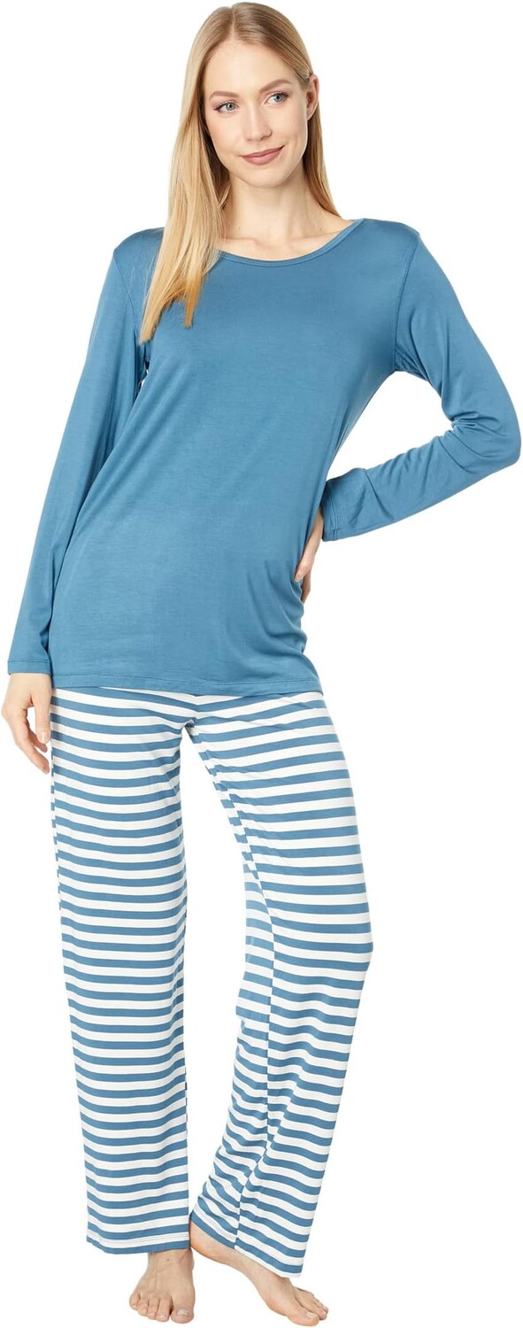 

Пижамный комплект из футболки и брюк Loosey Goosey с длинными рукавами Kickee Pants, цвет Nautical Stripe
