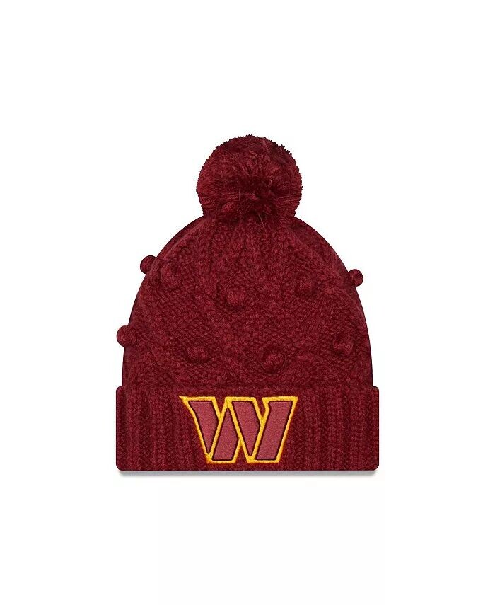 

Женская бордовая вязаная шапка Washington Commanders Toasty с манжетами и помпоном New Era, красный