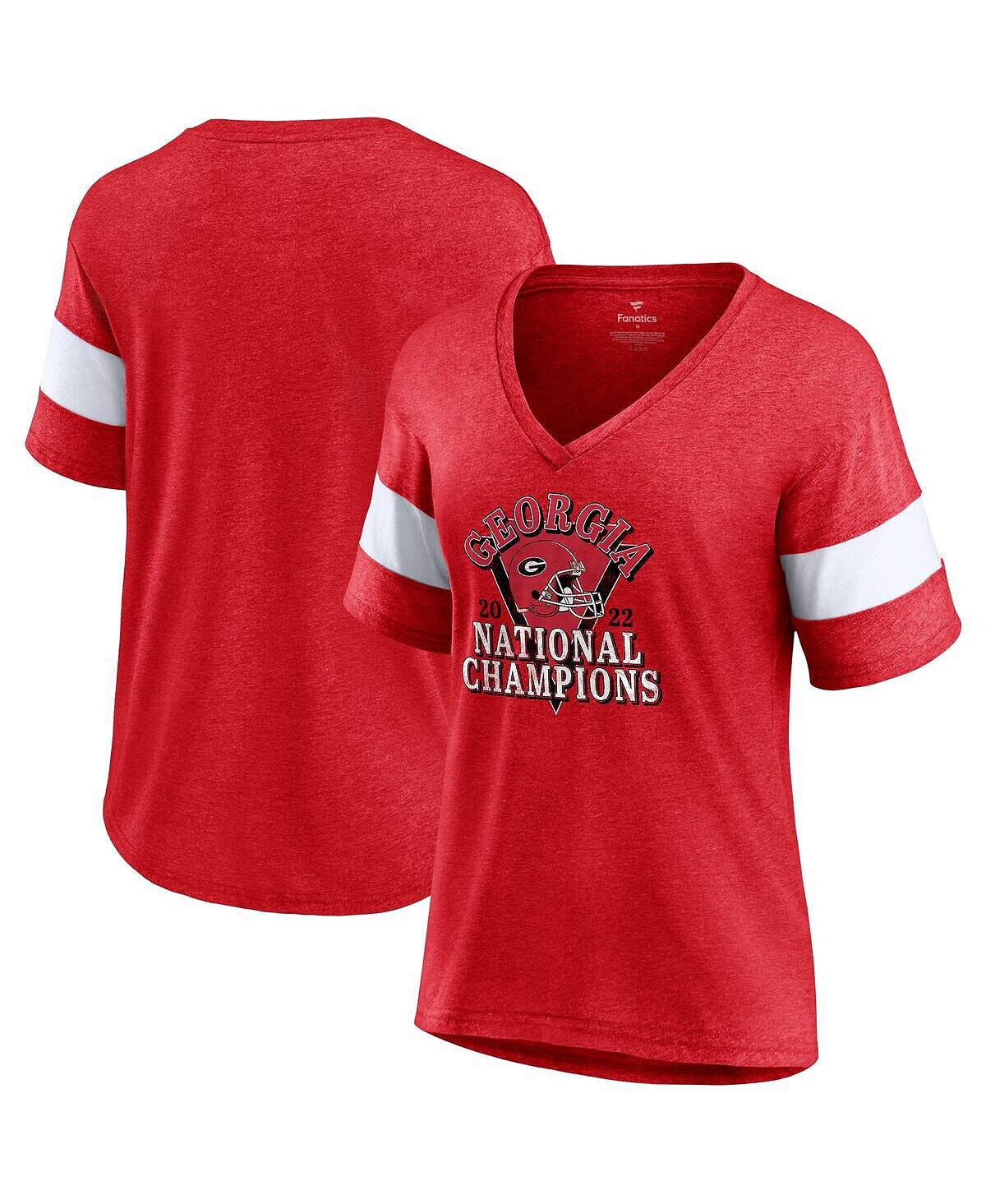 

Женская фирменная футболка Red Georgia Bulldogs College Football Playoff 2022 National Champions Tri-Blend с v-образным вырезом и короткими рукавами в стиле ретро Fanatics, красный