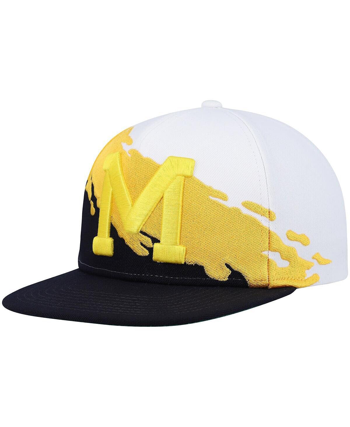 

Мужская белая, темно-синяя шляпа Michigan Wolverines Paintbrush Snapback Mitchell & Ness