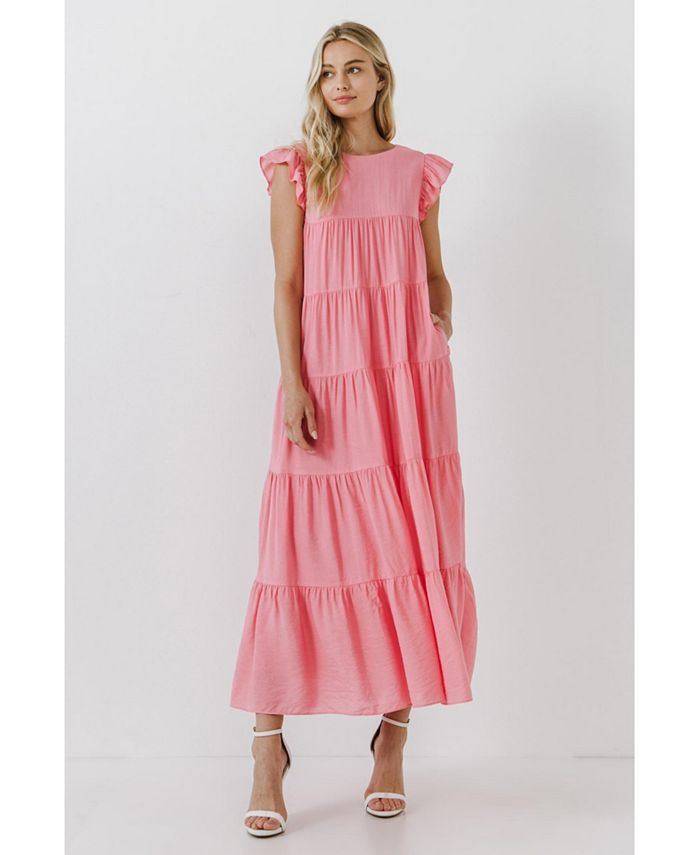 Женское многоярусное платье макси English Factory, розовый многоярусная юбка макси guess jeans w1gd1awdxm0g64e розовый 46