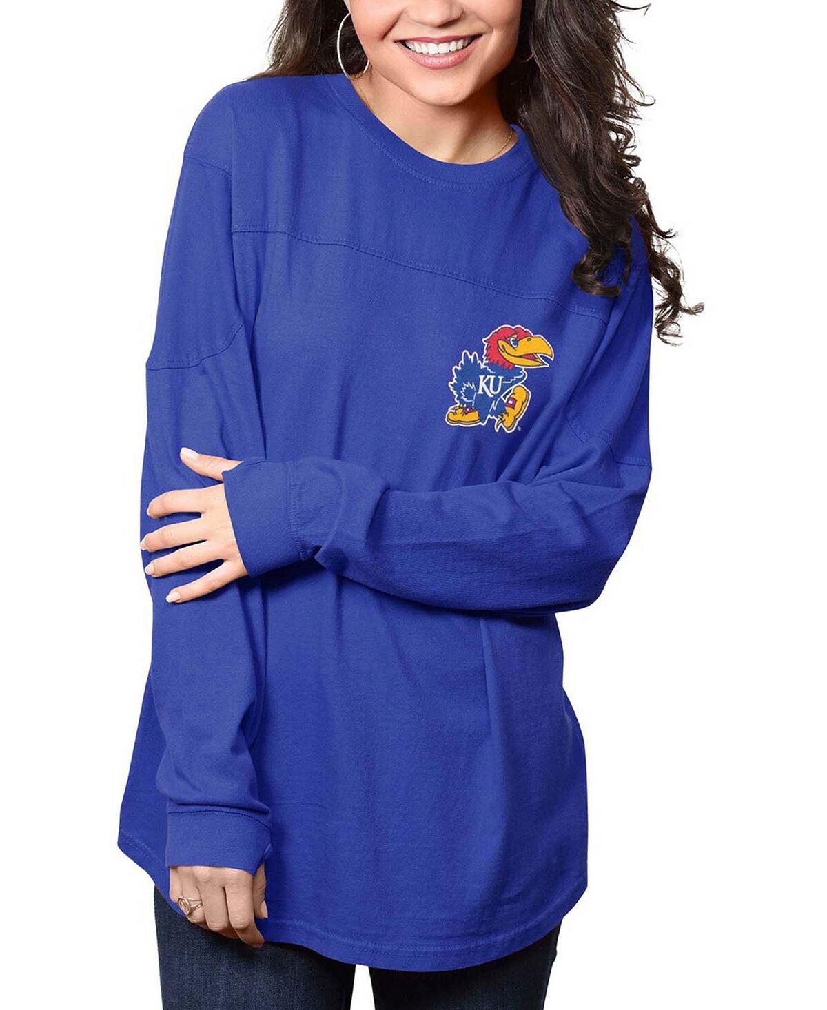 

Женская футболка оверсайз с длинным рукавом Royal Kansas Jayhawks The Big Shirt Pressbox