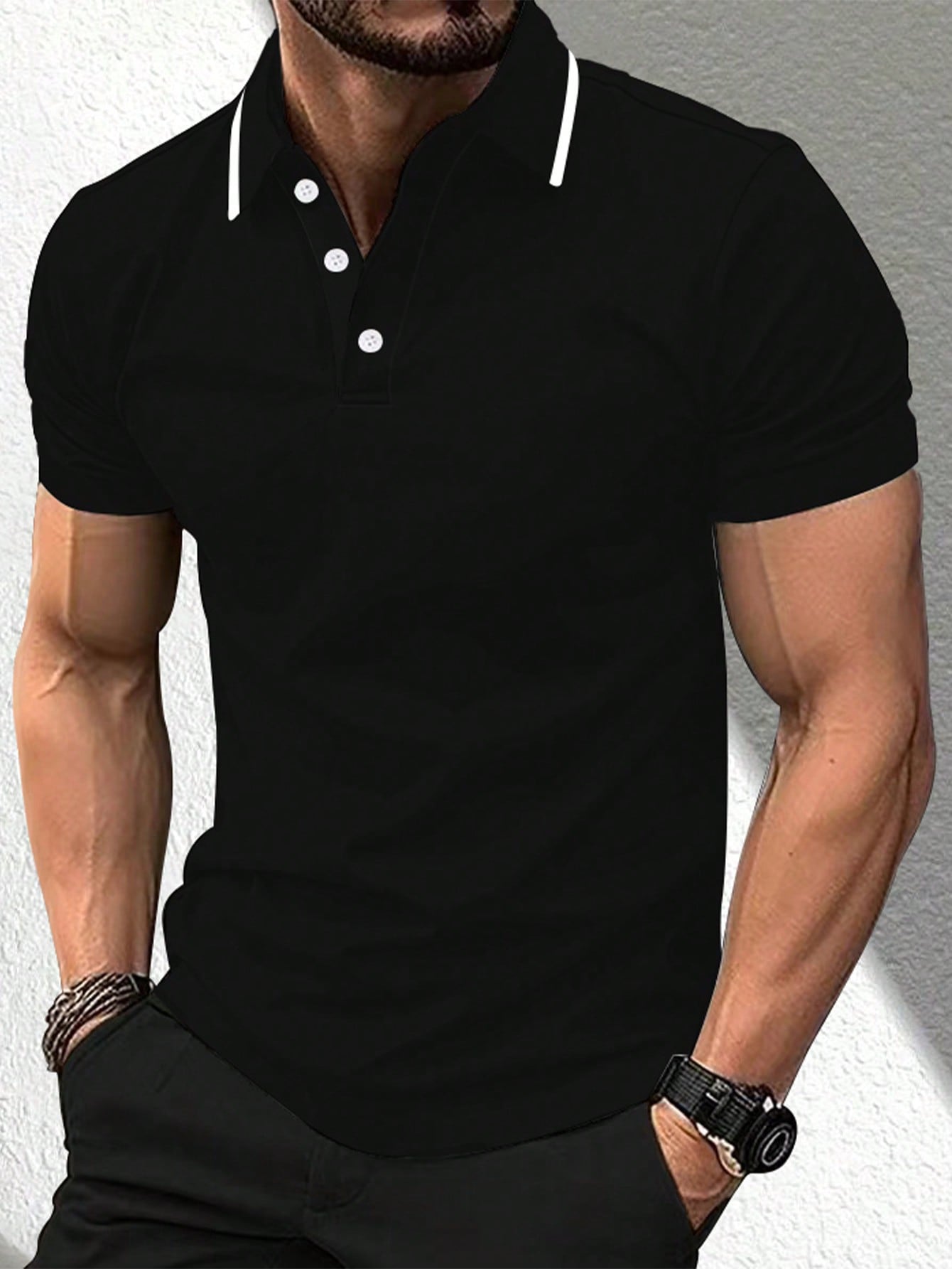 Мужская повседневная рубашка-поло с короткими рукавами и планкой на пуговицах Manfinity Mode, черный