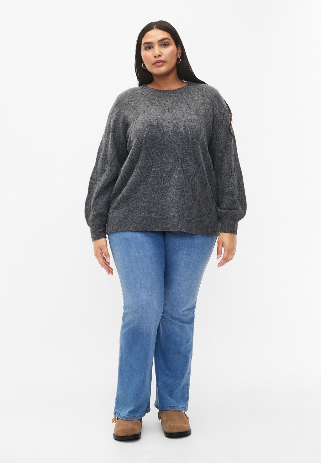 

Вязаный свитер WITH HOLE Zizzi, цвет dark grey melange