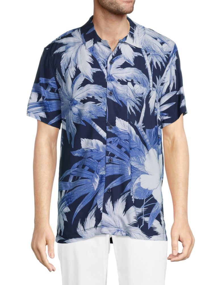 Рубашка с тропическим принтом Magaschoni, синий