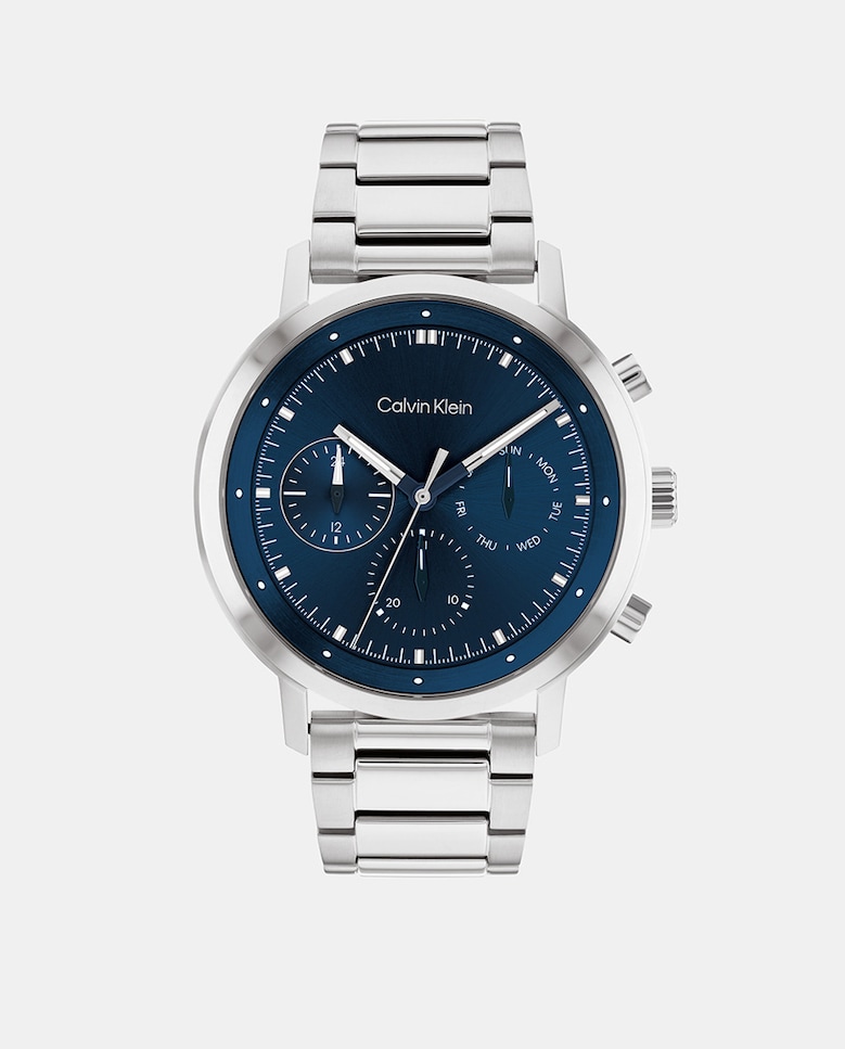 Многофункциональные стальные мужские часы Gauge 25200063 Calvin Klein, серебро браслет с белым и синим агатом