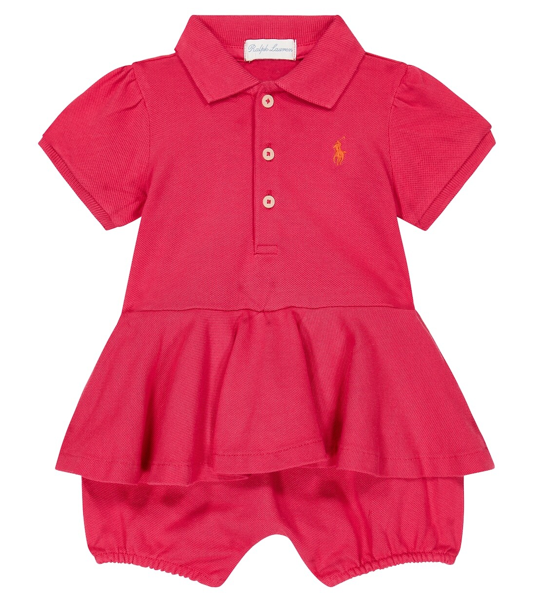 

Детское боди из хлопковой сетки с баской Polo Ralph Lauren Kids, розовый