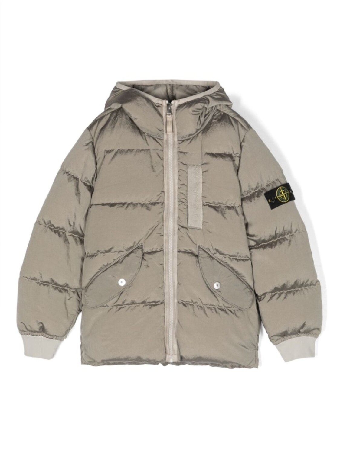 

Stone Island Junior пуховик с капюшоном и логотипом Compass, нейтральный цвет
