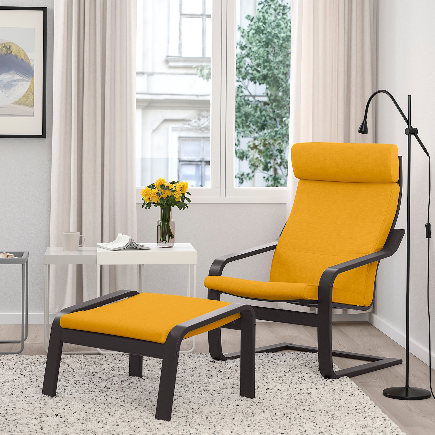 ПОЭНГ Кресло, черно-коричневый/Скифтебо желтый POÄNG IKEA кресло для геймеров drift dr550 коричневый