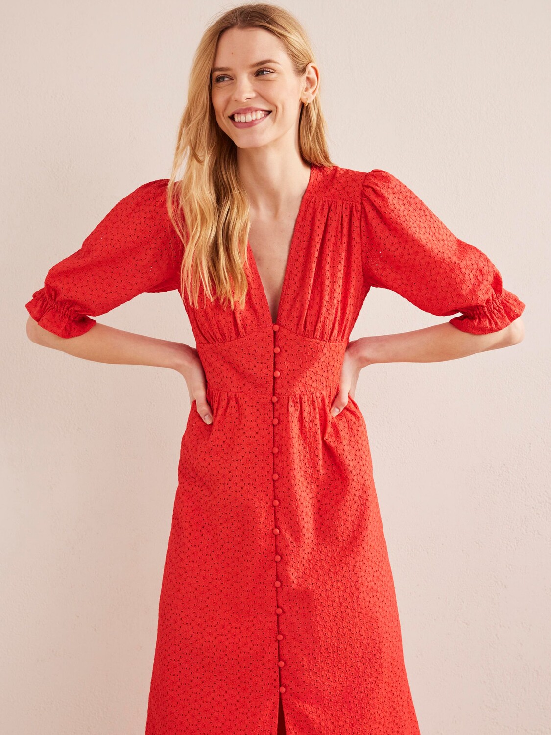

Чайное платье миди Boden Broderie, джем