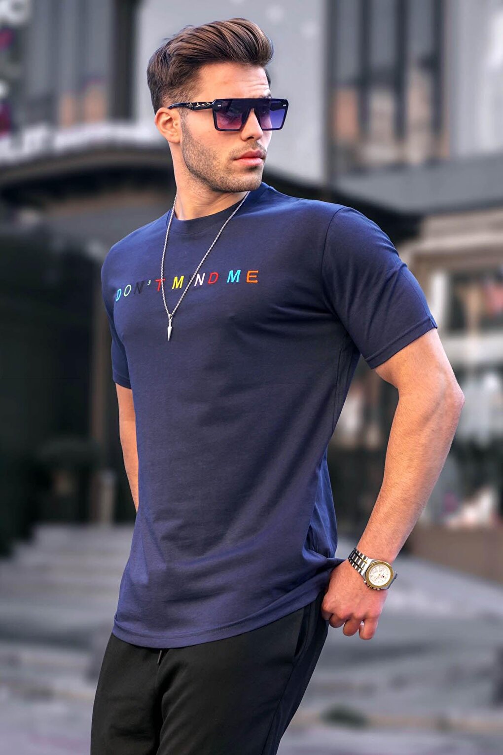 Мужская темно-синяя футболка 5363 MADMEXT цена и фото