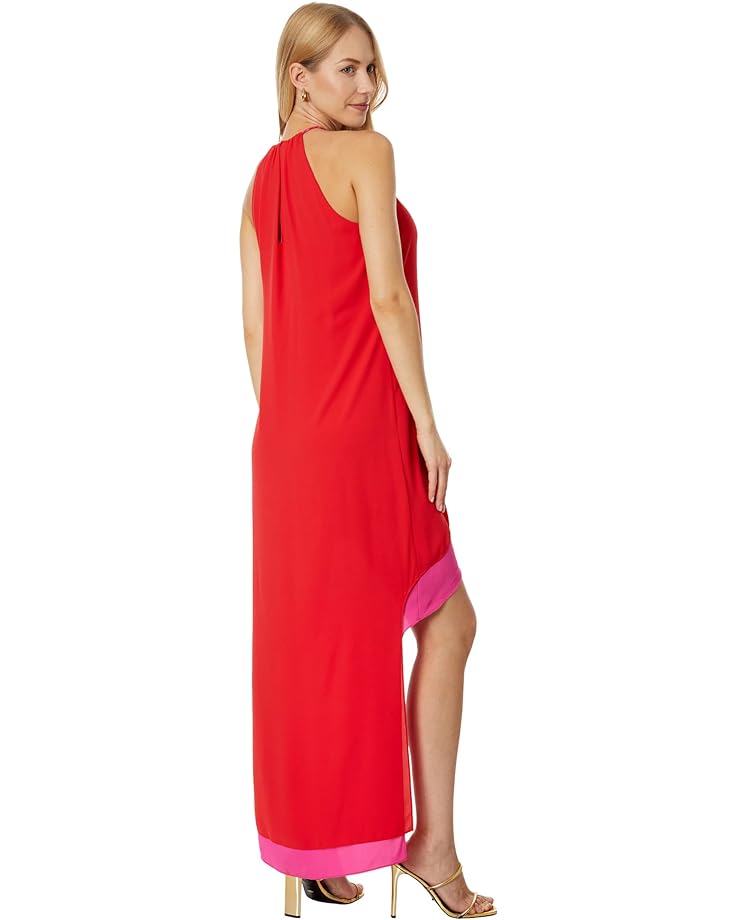 

Платье BCBGMAXAZRIA Halter High-Low Color-Block Dress, цвет Rosso Combo