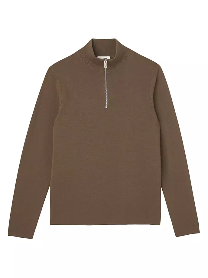 

Шерстяной свитер с воротником на молнии Sandro, цвет olive green
