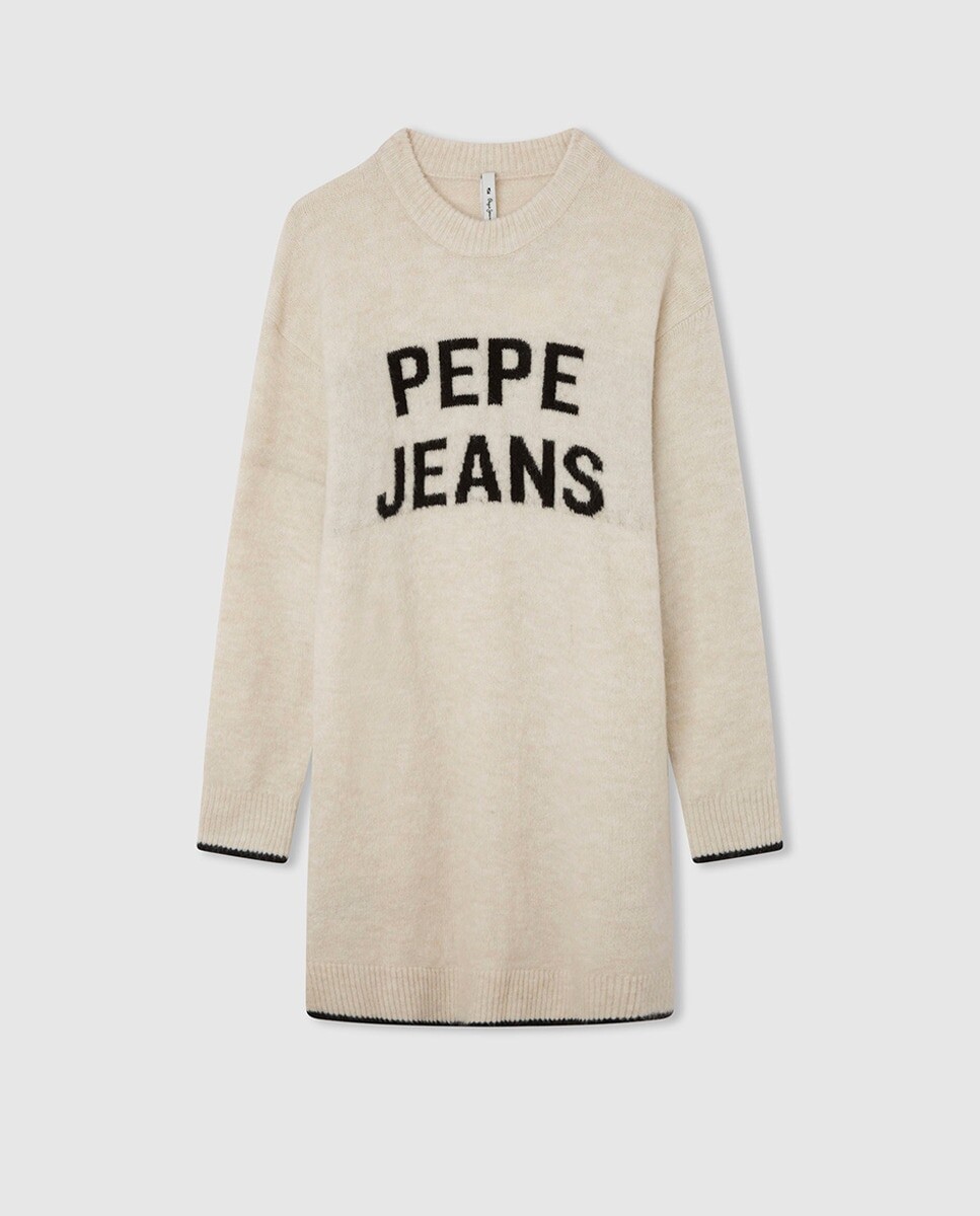 

Трикотажное платье большого размера с принтом Pepe Jeans, бежевый