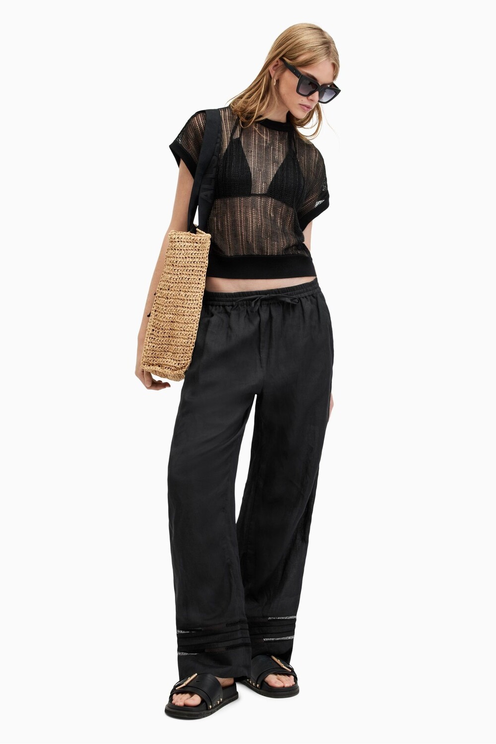 

Allsaints нефритовые льняные брюки All Saints, черный