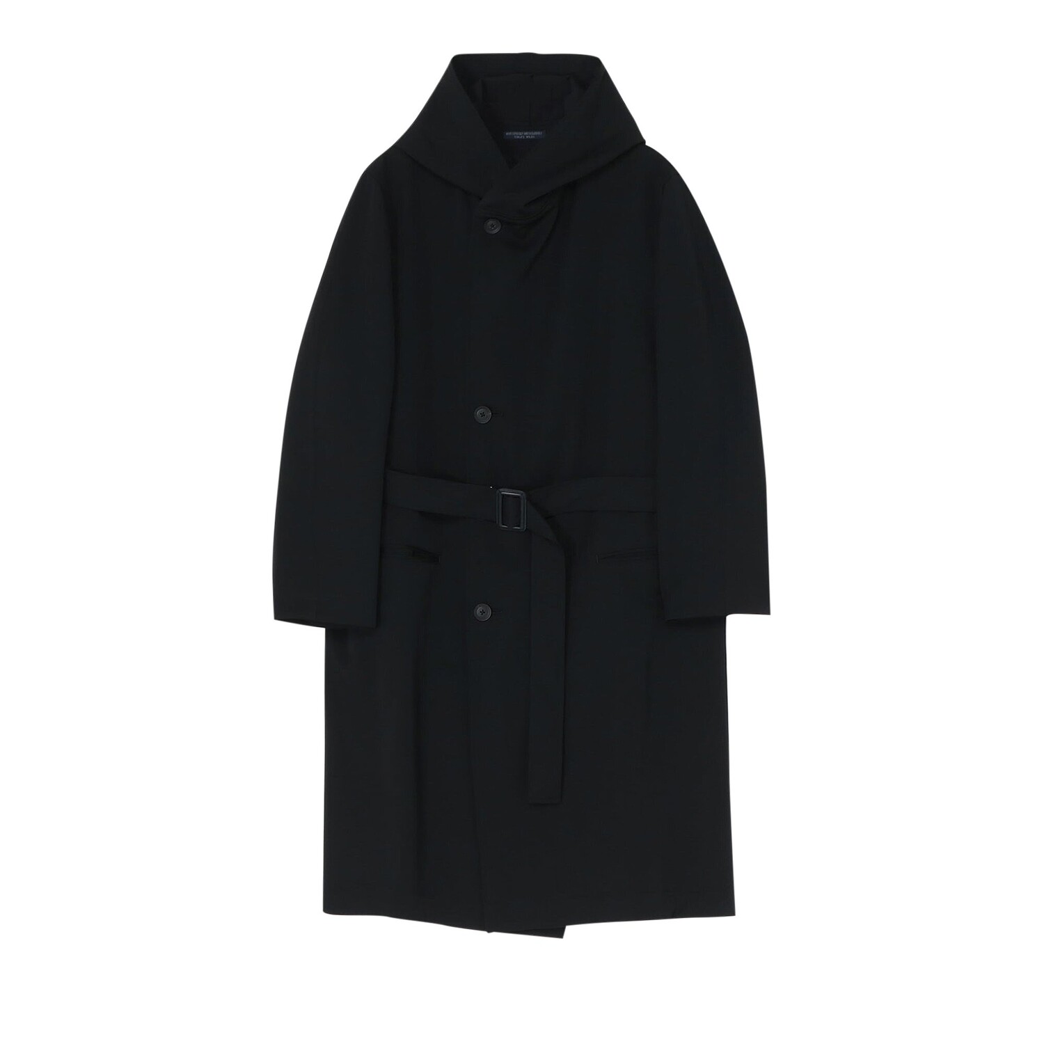 

Yohji Yamamoto Шерстяное габардиновое пальто с капюшоном, цвет Черный