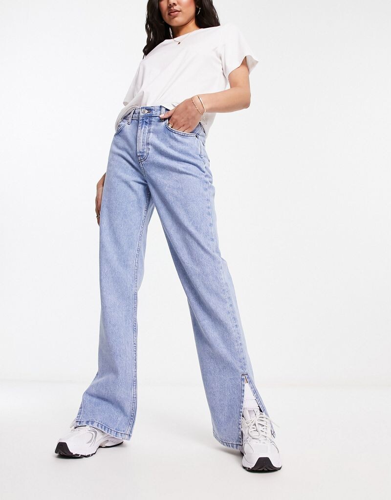 

Голубые прямые джинсы в стиле 90-х с разрезом по краю ASOS DESIGN