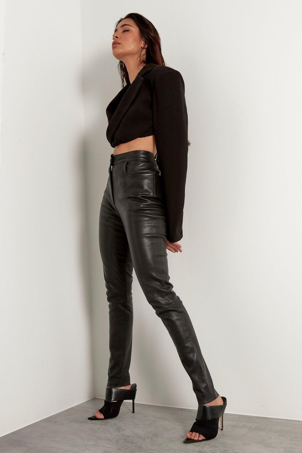 Кожаные узкие брюки премиум-класса MISSPAP, черный брюки узкие кожаные astero de