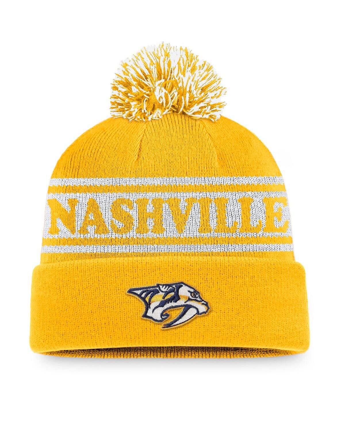 

Мужская золотистая вязаная шапка Nashville Predators Vintage Sport Resort с манжетами и помпоном Fanatics