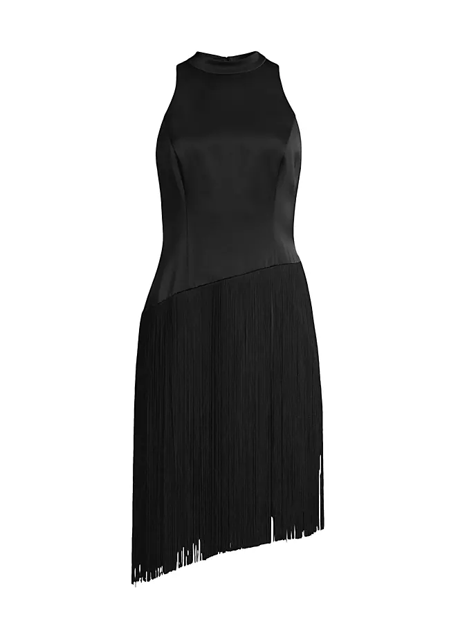 цена Асимметричное атласное платье с бахромой Liv Foster, черный