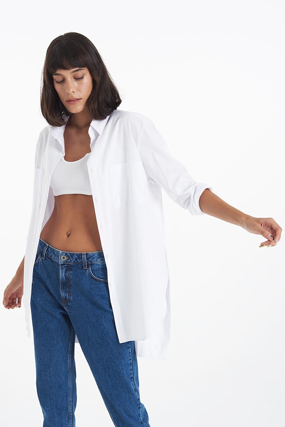 

Белая рубашка Oversize Long Buttoned Slit 75354-008 CROSS JEANS