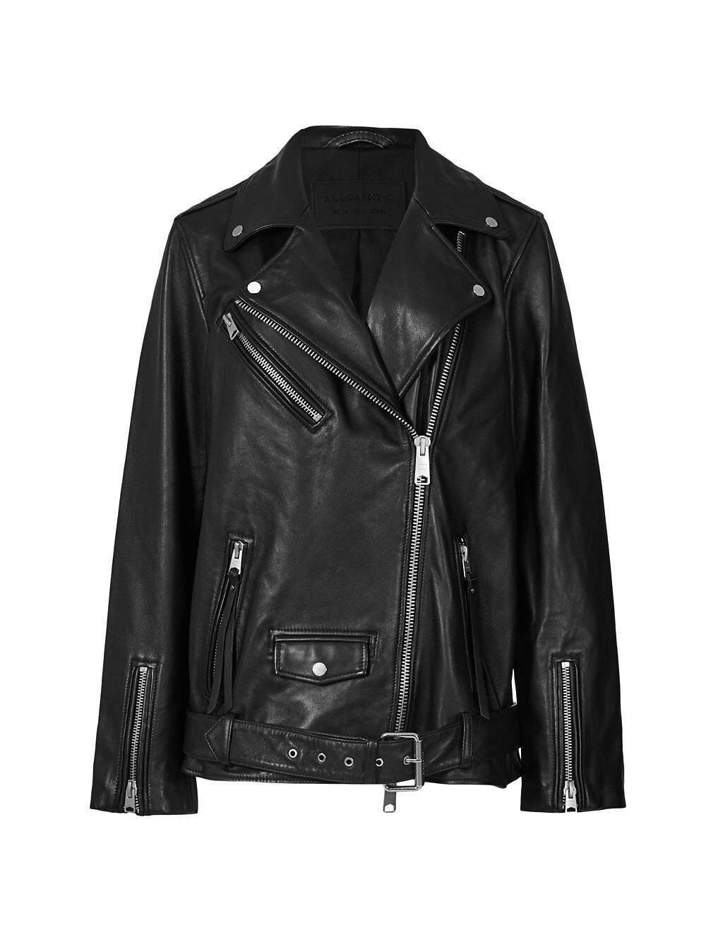 

Свободная кожаная байкерская куртка Billie AllSaints, черный