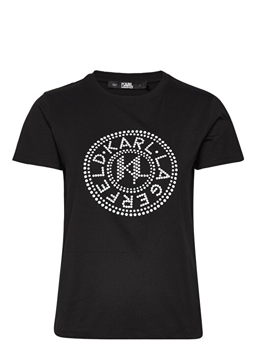 

Черная женская футболка с круглым вырезом и принтом Karl Lagerfeld, Черный