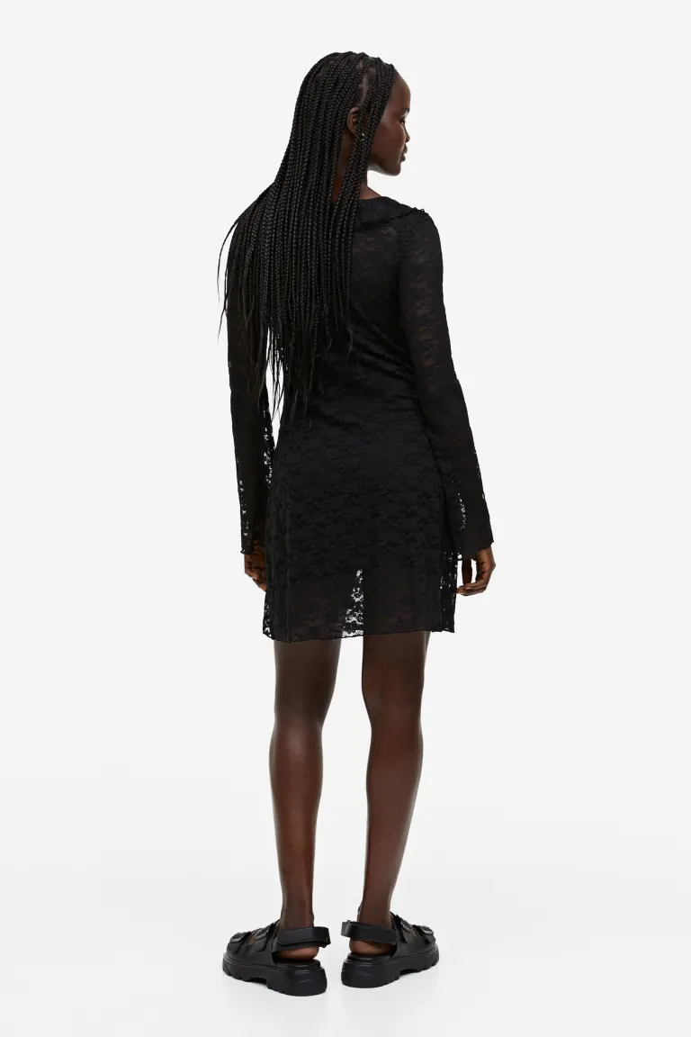 Платье из кружева с оборками H&M, черный
