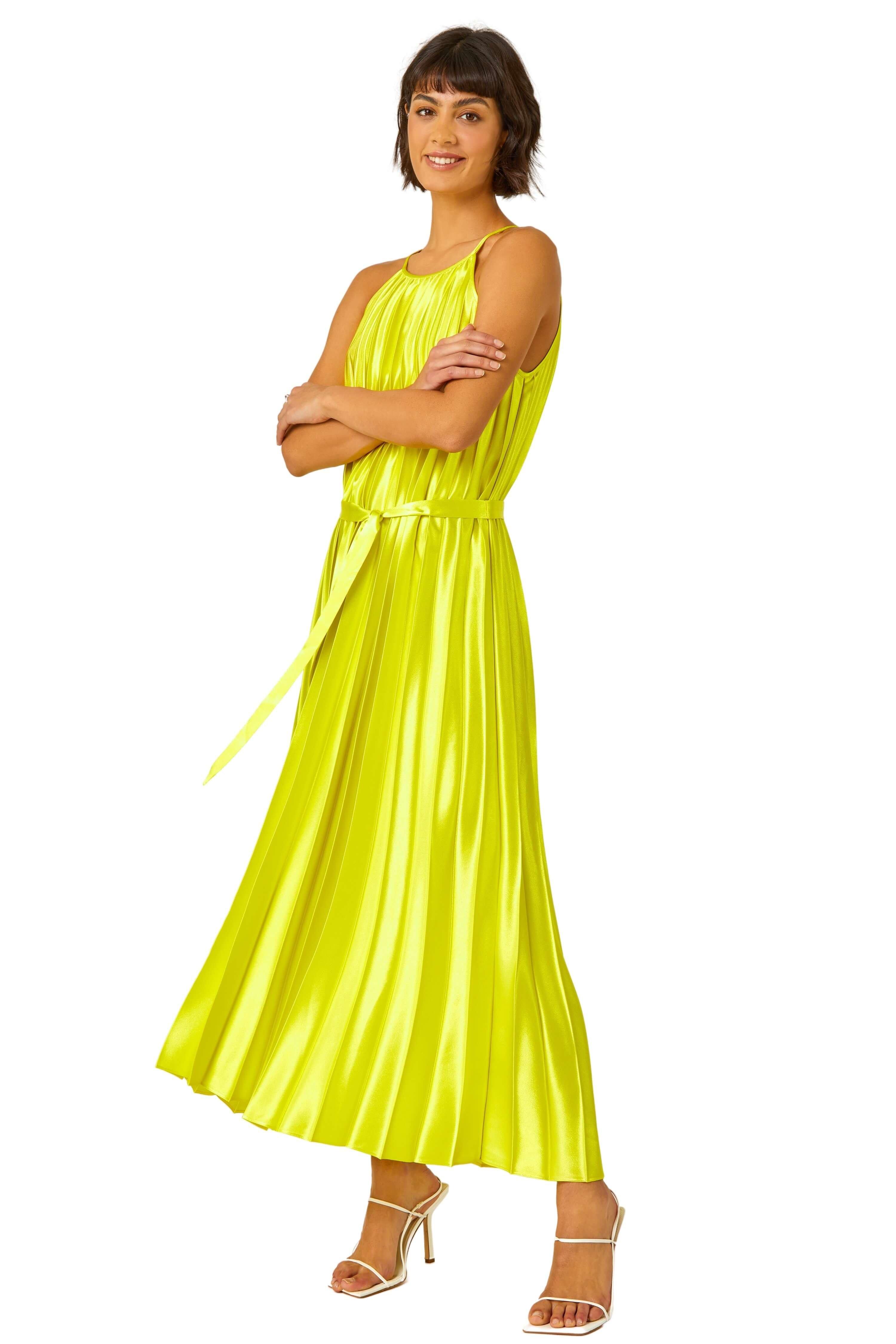 Плиссированное платье миди без рукавов с бретелькой на шее Roman, зеленый