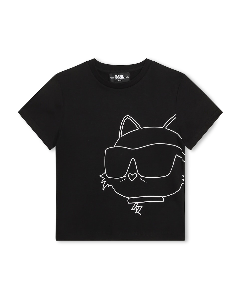 

Хлопковая футболка для девочек с рисунком спереди Karl Lagerfeld, черный