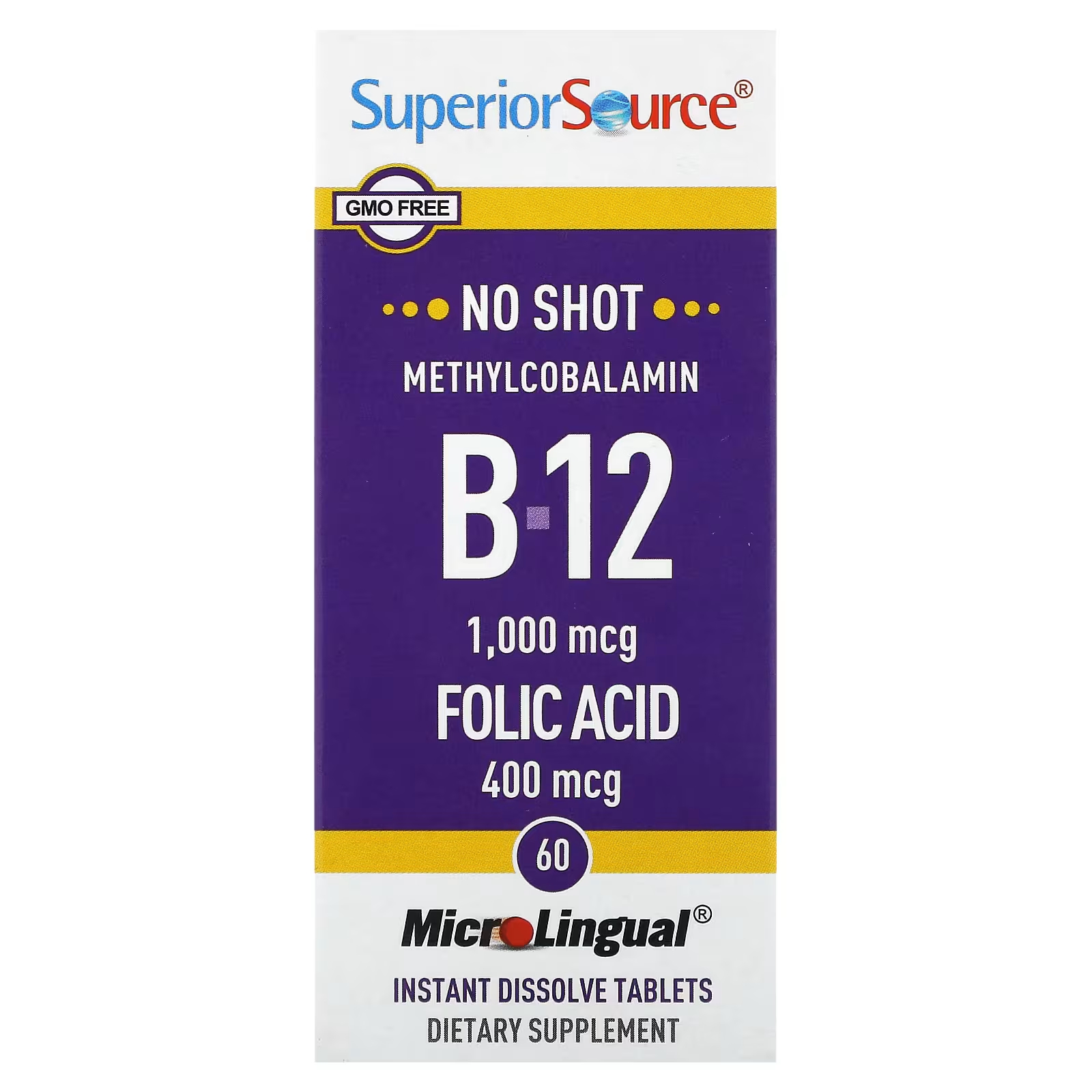 Источник метилкобаламина B-12 Superior Source с фолиевой кислотой, 60 растворяющихся таблеток метилкобаламин b 12 superior source 90 растворяющихся таблеток