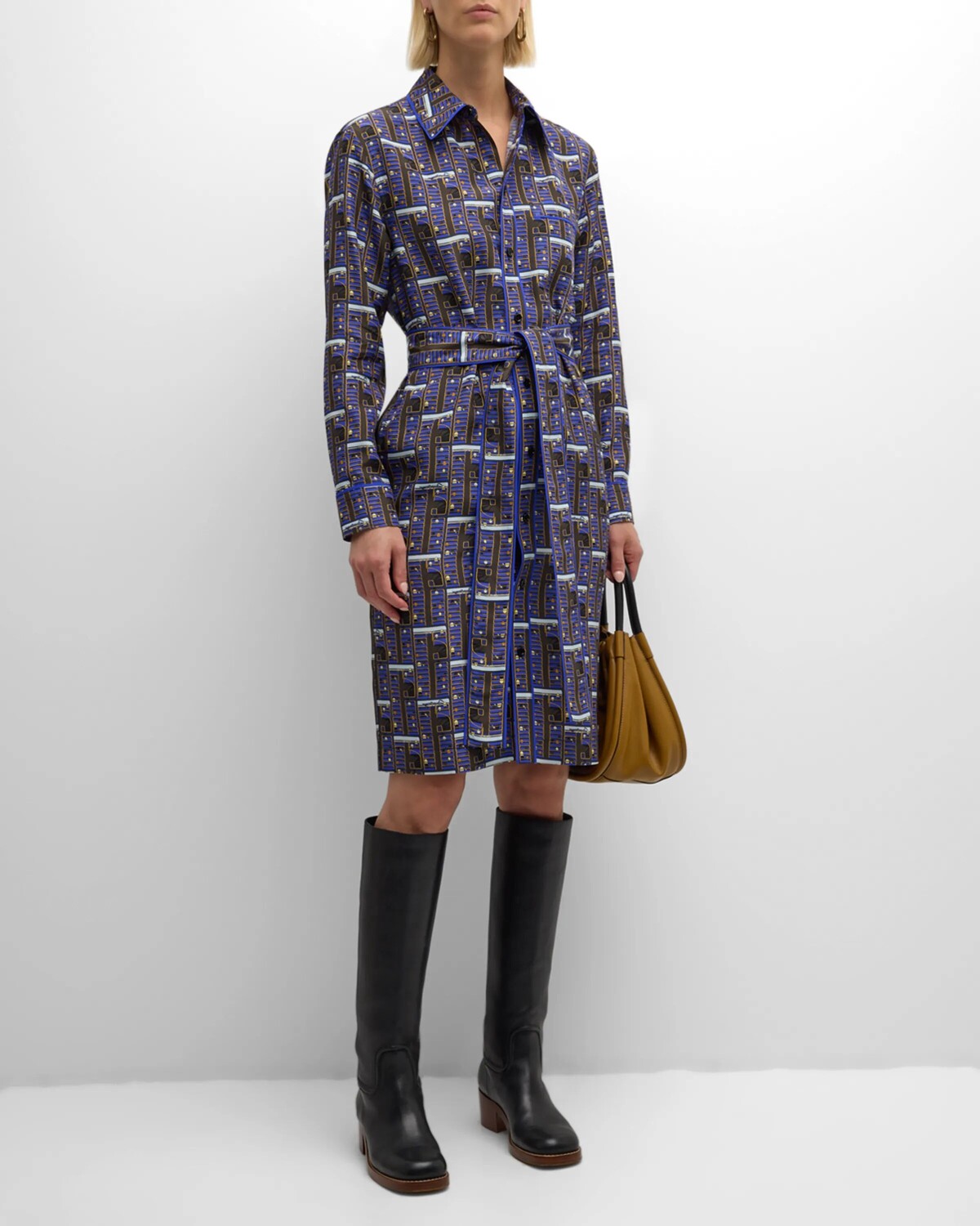

Платье-рубашка с принтом и поясом Burberry, цвет Knight Ip Pattern