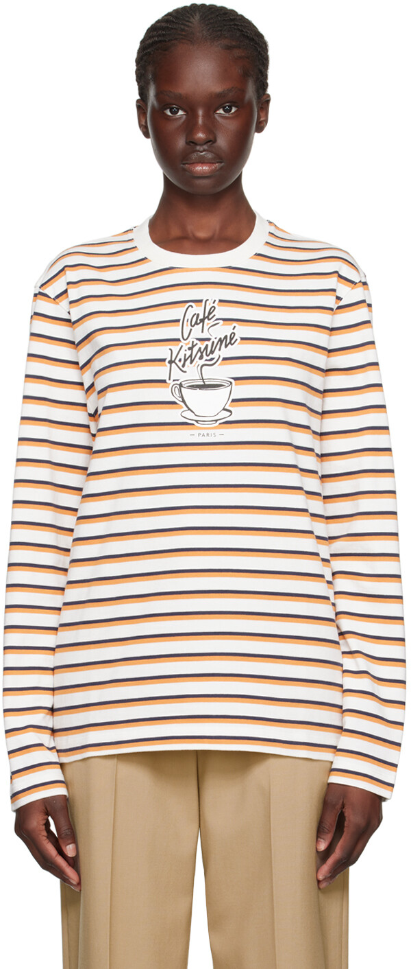 

Разноцветная полосатая футболка с длинным рукавом Maison Kitsune