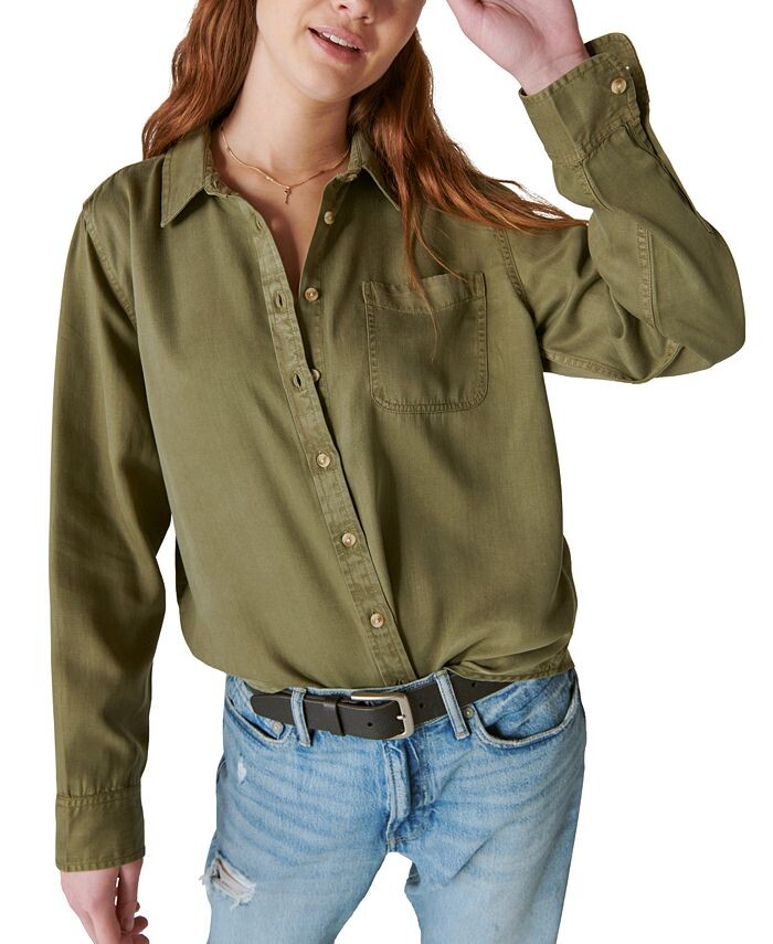 

Женская однотонная рубашка-бойфренд на пуговицах Lucky Brand, зеленый