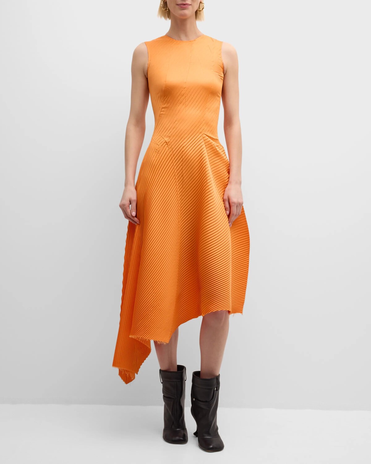 

Асимметричное платье миди без рукавов со складками Loewe, цвет Orange