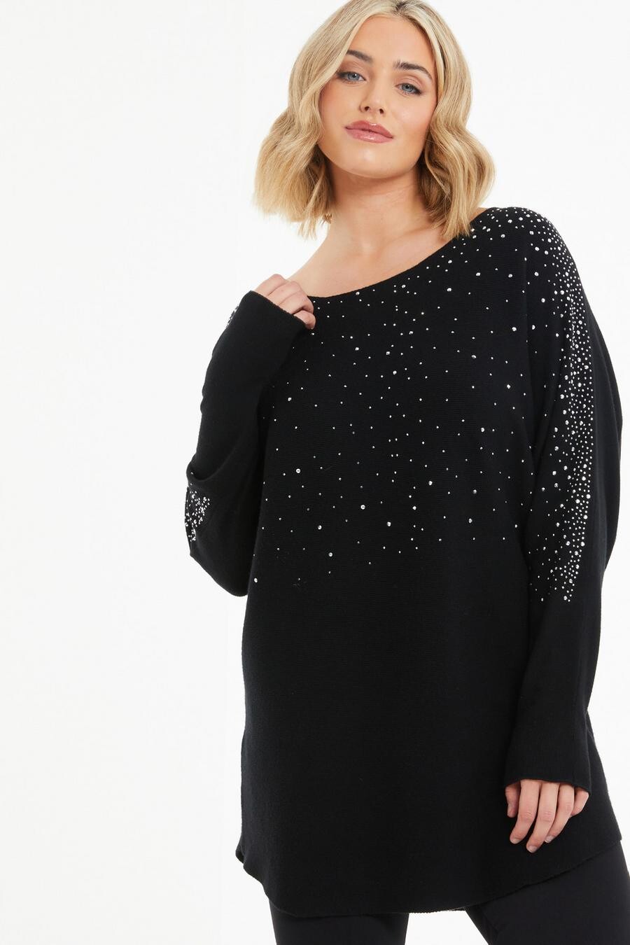 

Джемпер Curve Black Diamante Knit с рукавами летучая мышь QUIZ Clothing